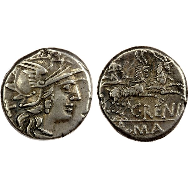 ROMAN REPUBLIC: C. Renius, AR denarius (3.59g), Rome, 138 BC, bold VF