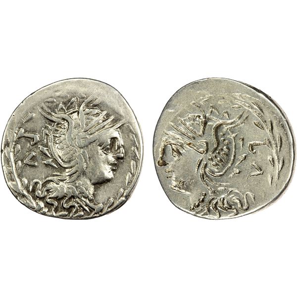 ROMAN REPUBLIC: M. Lucilius Rufus, AR denarius (3.85g), Rome, 101 BC, VF