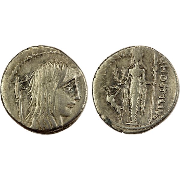 ROMAN REPUBLIC: L. Hostilius Saserna, AR denarius (3.90g), Rome, 48 BC, VF