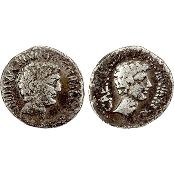 ROMAN IMPERATORIAL PERIOD: Mark Antony & Octavian, AR denarius (3.43g), Ephesus, 41 BC, VG-F