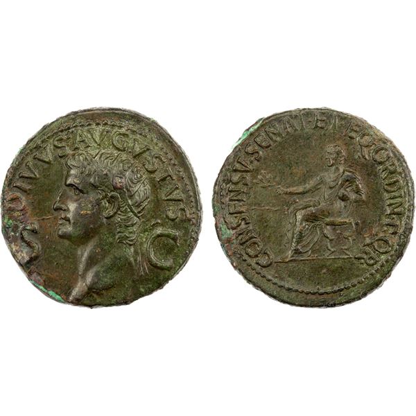 ROMAN EMPIRE: Divus Augustus, died 14 AD, AE dupondius (15.7g), Rome, 37-41 AD, EF