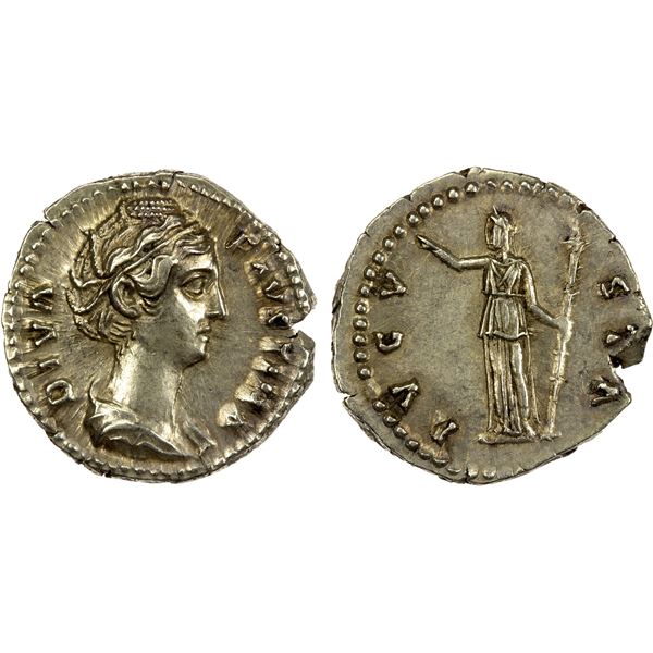 ROMAN EMPIRE: Diva Faustina I, died 140 AD, AR denarius (3.42g), Rome, VF-EF