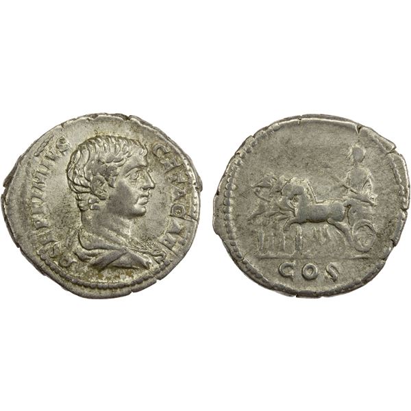 ROMAN EMPIRE: Geta, as caesar, 198-209 AD, AR denarius (3.21g), Rome, 203-208 AD, VF