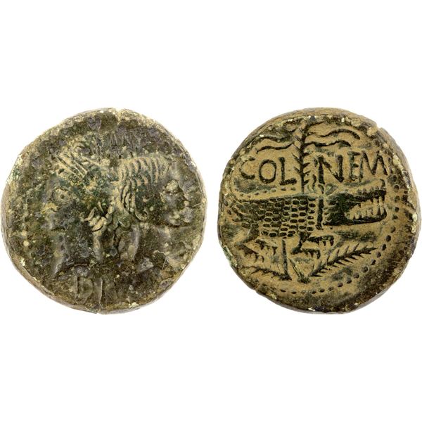 ROMAN PROVINCIAL: GAUL: Augustus, with Agrippa, AE dupondius (14.97g), Nemausus (Nîmes), ca. 20-10 B