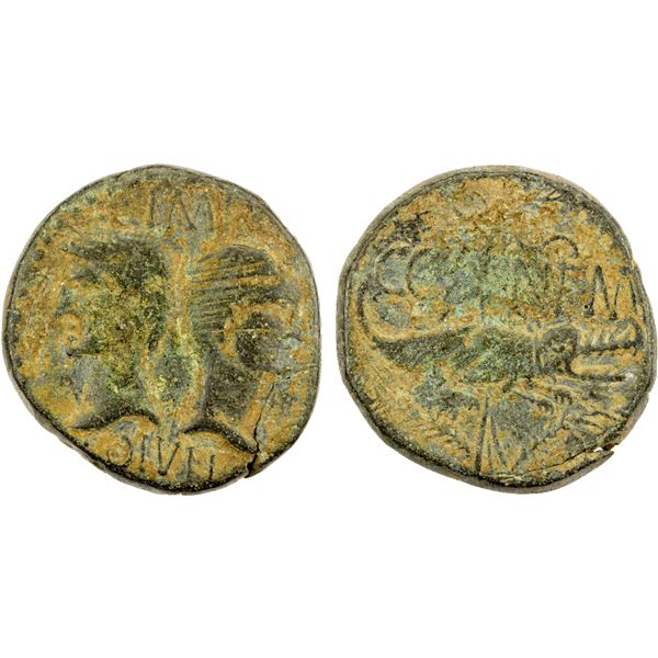 ROMAN PROVINCIAL: GAUL: Augustus, with Agrippa, AE as (11.08g), Nemausus (Nîmes), ca. 20-10 BC, Fine
