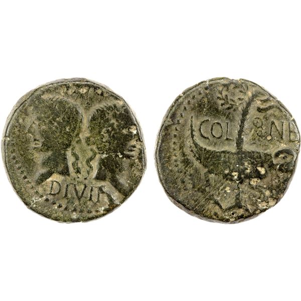ROMAN PROVINCIAL: GAUL: Augustus, with Agrippa, AE as (12.69g), Nemausus (Nîmes), ca. 9-3 BC, Fine