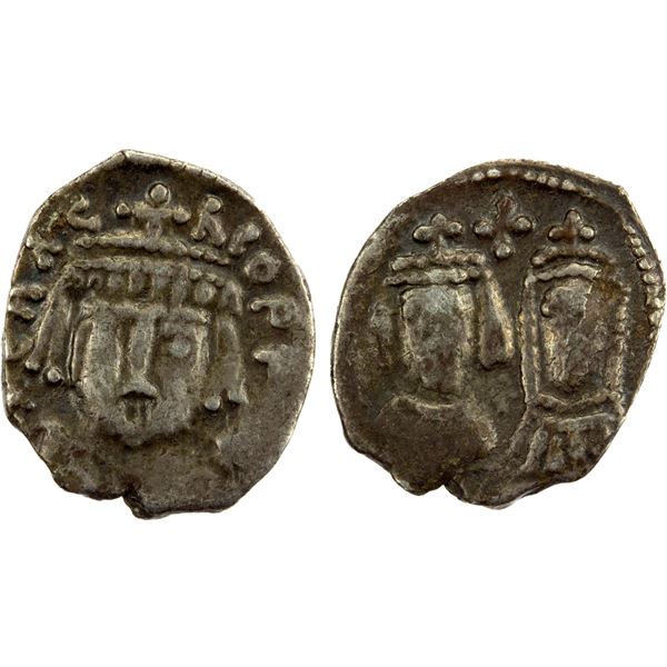 BYZANTINE EMPIRE: Heraclius, with Martina & Heraclius Constantine, 610-641, AR ½ siliqua (0.58g), Ca