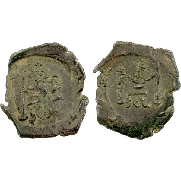 BYZANTINE EMPIRE: Constans II, with Constantine IV, 641-668 AD, AE follis (4.77g), Syracuse, EF
