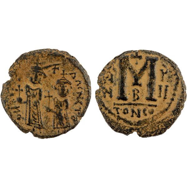 PERSIAN OCCUPATION OF SYRIA: 610-630, AE follis (fals) (10.64g), "TONKO", year 8, VF-EF