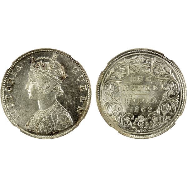 BRITISH INDIA: Victoria, Queen, 1837-1876, AR rupee, 1862(b), NGC MS62