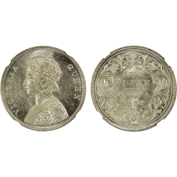 BRITISH INDIA: Victoria, Queen, 1837-1876, AR rupee, 1862(b), NGC MS62