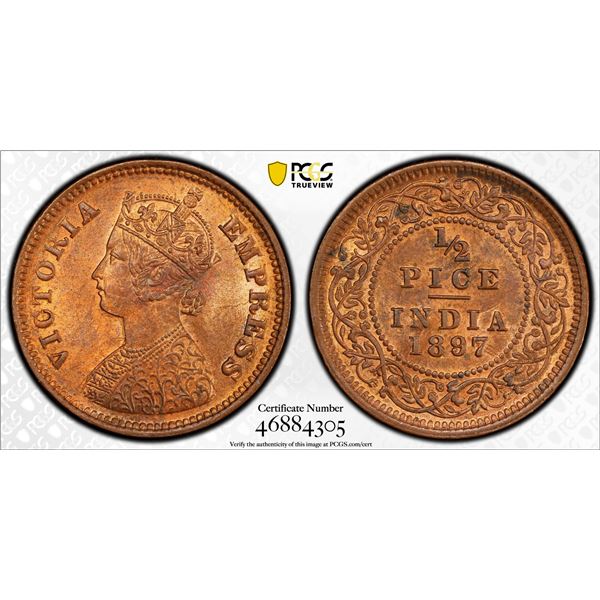 BRITISH INDIA: Victoria, Empress 1876-1901, AE 1/2 pice, 1897(c), PCGS MS64 RB
