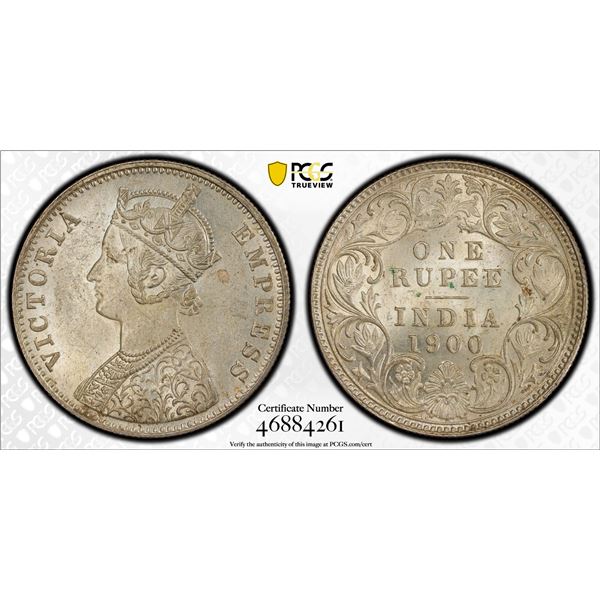 BRITISH INDIA: Victoria, Empress, 1876-1901, AR rupee, 1900-C, PCGS MS63