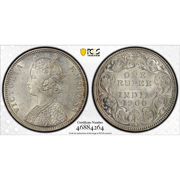 BRITISH INDIA: Victoria, Empress, 1876-1901, AR rupee, 1900-B, PCGS MS62