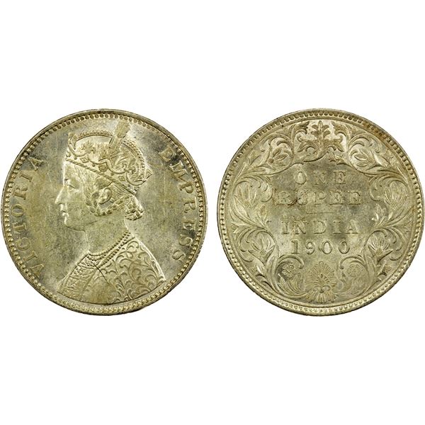 BRITISH INDIA: Victoria, Empress, 1876-1901, AR rupee, 1900-B, Unc.