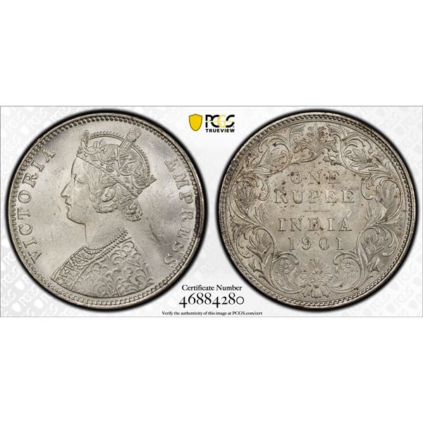 BRITISH INDIA: Victoria, Empress, 1876-1901, AR rupee, 1901-B, PCGS MS63