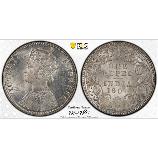 BRITISH INDIA: Victoria, Empress, 1876-1901, AR rupee, 1901-B, PCGS MS63