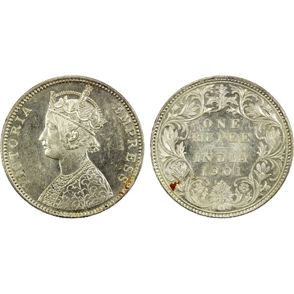 BRITISH INDIA: Victoria, Empress, 1876-1901, AR rupee, 1901-B, Unc.
