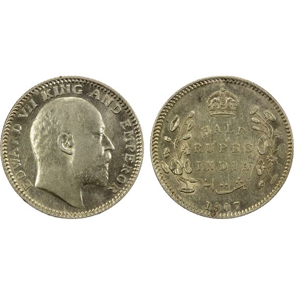 BRITISH INDIA: Edward VII, 1901-1910, AR ½ rupee, 1907(c), EF