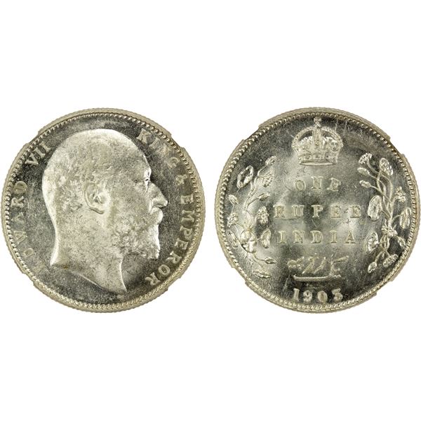 BRITISH INDIA: Edward VII, 1901-1910, AR rupee, 1903-B, NGC MS62