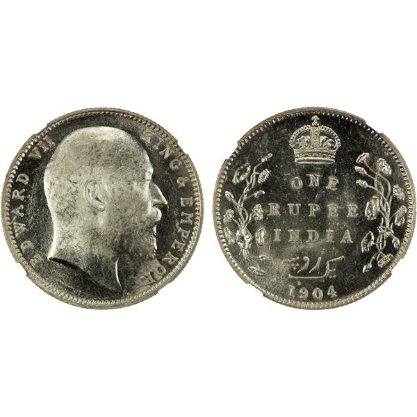 BRITISH INDIA: Edward VII, 1901-1910, AR rupee, 1904-B, NGC MS63