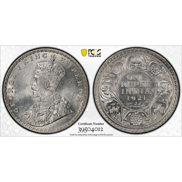 BRITISH INDIA: George V, 1910-1936, AR rupee, 1921(b), PCGS MS63 +