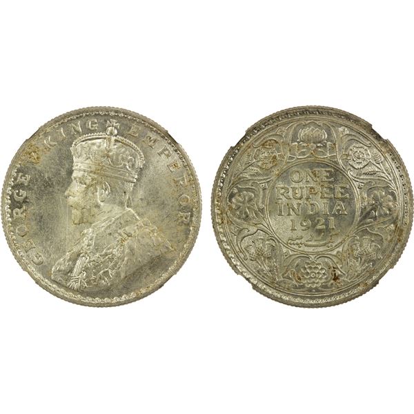 BRITISH INDIA: George V, 1910-1936, AR rupee, 1921(b), NGC MS62