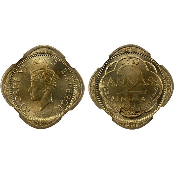BRITISH INDIA: George VI, 1936-1947, 2 annas, 1941(b), NGC MS64