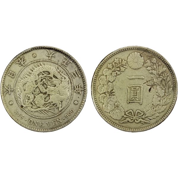 CHINESE CHOPMARKS: JAPAN: Taisho, 1912-1926, AR yen, year 3 (1914), VF-EF