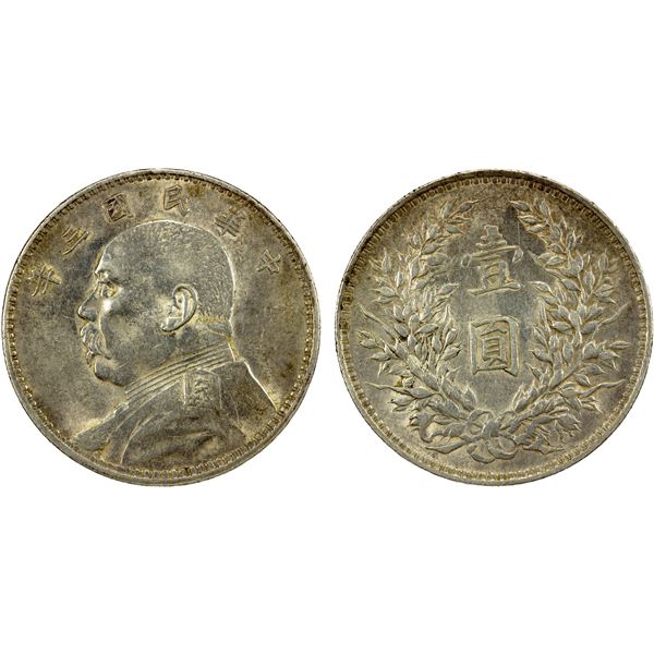 CHINA: Republic, AR dollar, year 3 (1914), Choice EF