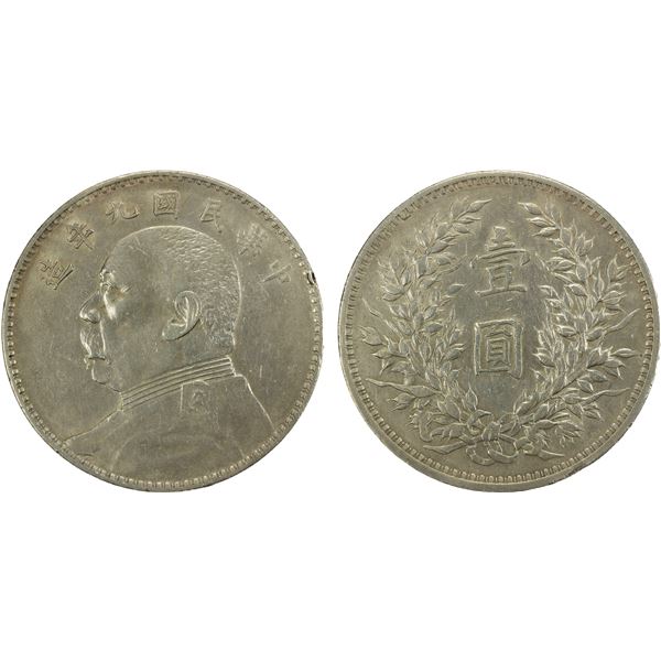 CHINA: Republic, AR dollar, year 9 (1920), Choice EF