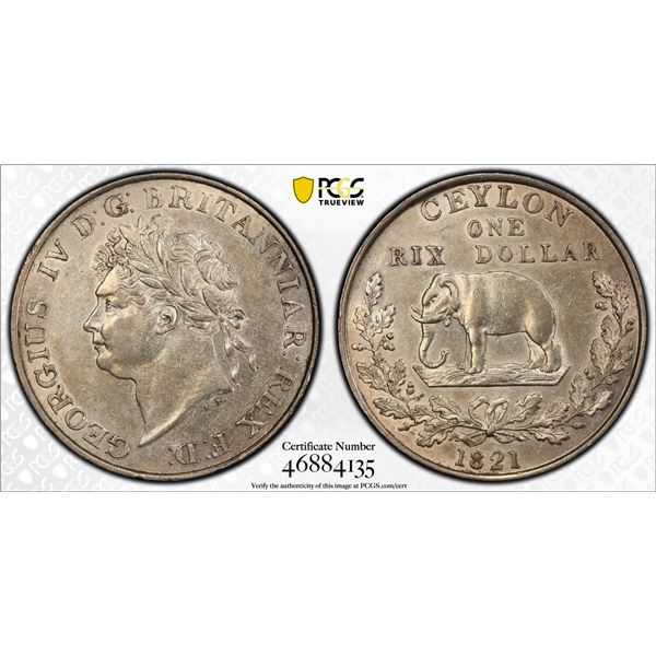 CEYLON: George IV, 1820-1830, AR rixdollar, 1821, PCGS AU55