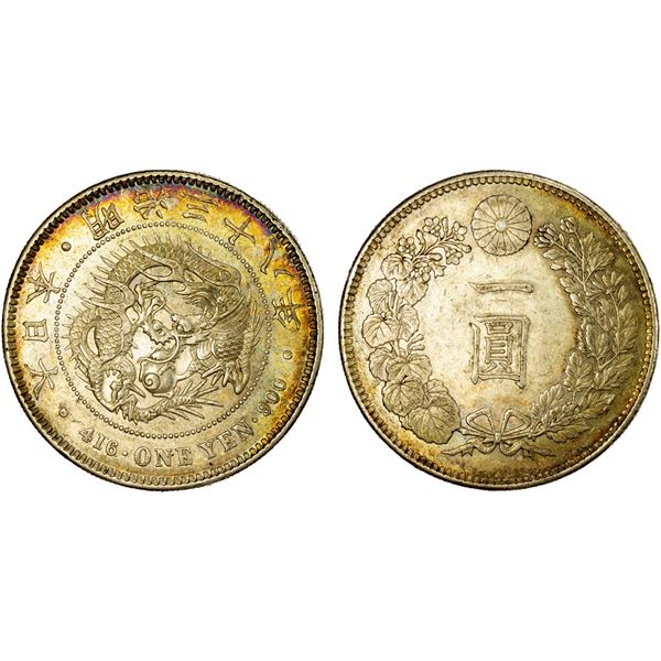 JAPAN: Meiji, 1868-1912, AR yen, year 38 (1905), EF-AU