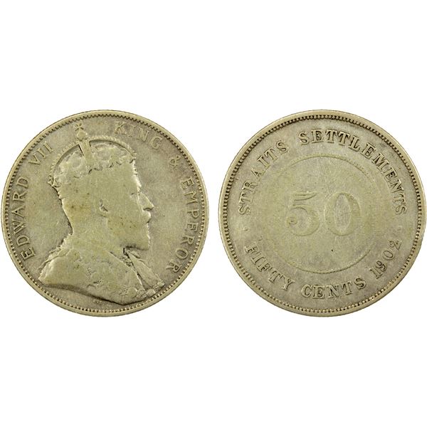 STRAITS SETTLEMENTS: Edward VII, 1901-1910, AR 50 cents, 1902, Fine