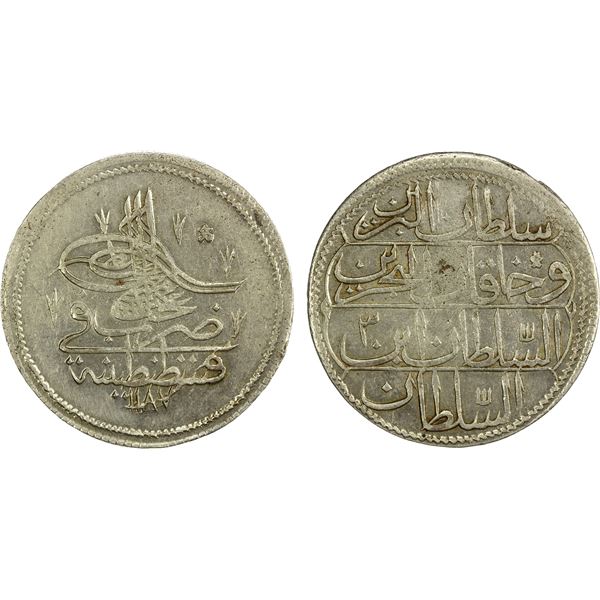 TURKEY: Abdul Hamid I, 1774-1789, AR kurush, Kostantiniye, AH1187 year 3, AU