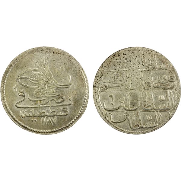 TURKEY: Abdul Hamid I, 1774-1789, AR kurush, Kostantiniye, AH1187 year 6, EF