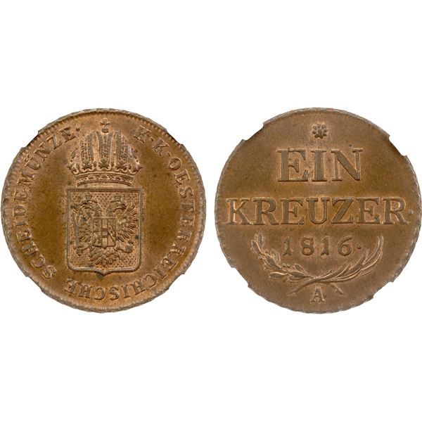 AUSTRIA: Franz II, 1792-1835, AE kreuzer, 1816-A, NGC MS64 RB