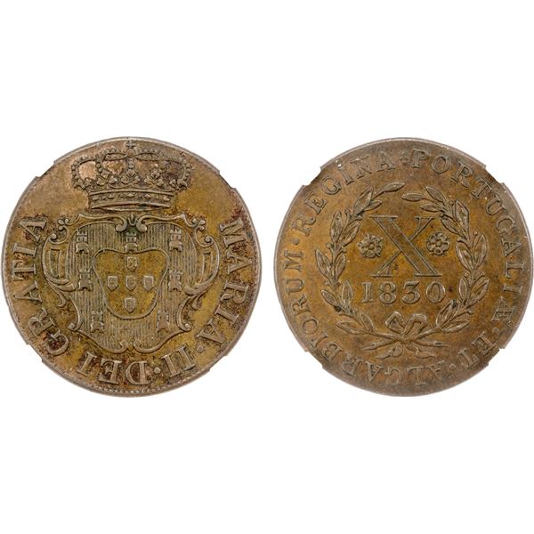 AZORES: TERCEIRA: Maria II, 1828-1853, AE 10 reis, 1830, NGC AU58 BN