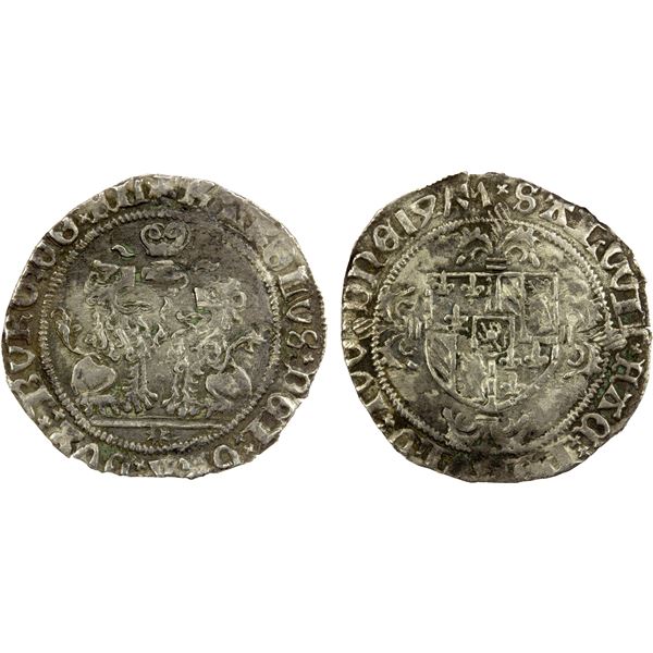 BELGIUM: FLANDERS: Charles the Bold, 1467-1477, AR double briquet (2.56g), Bruges, 1475, VF