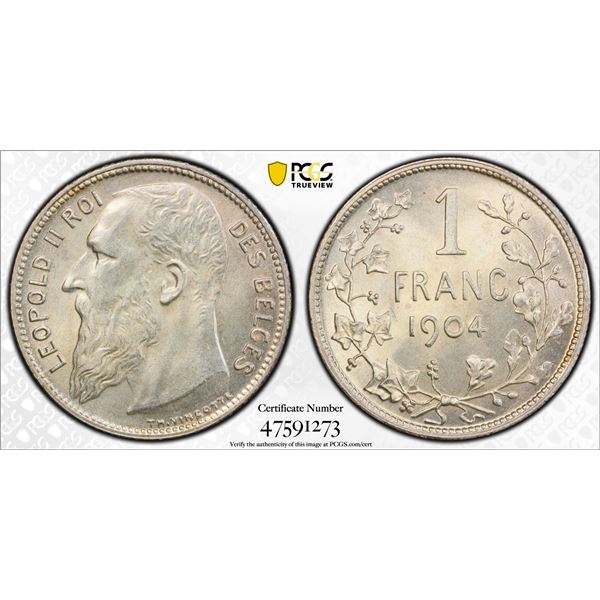 BELGIUM: Leopold II, 1865-1909, AR franc, 1904, PCGS MS65