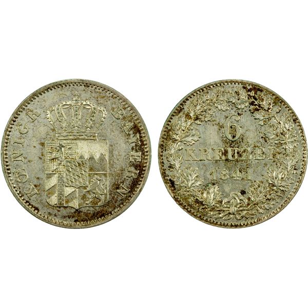 BAVARIA: Ludwig I, 1825-1848, AR 6 kreuzer, 1841