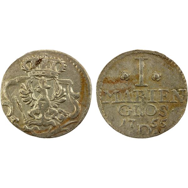 EAST FRIESLAND: Friedrich II, 1740-1786, BI mariengroschen (1.77g), Aurich, 1755-D, AU