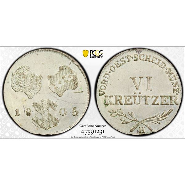 FURTHER AUSTRIA: Franz II, 1792-1805, BI 6 kreuzer, Gunzburg, 1805-H, PCGS MS63