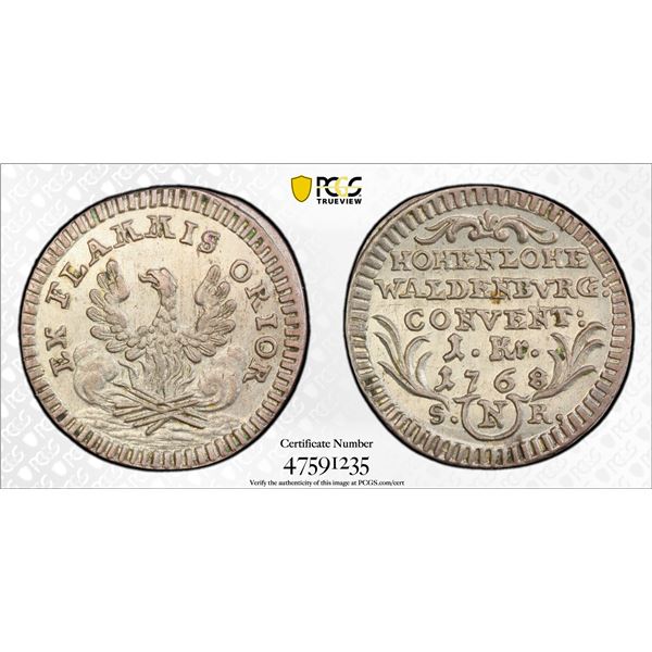 HOHENLOHE-WALDENBURG-SCHILLINGSFÜRST: Karl Albrecht I, 1753-1793, AR kreuzer, 1768, PCGS MS64