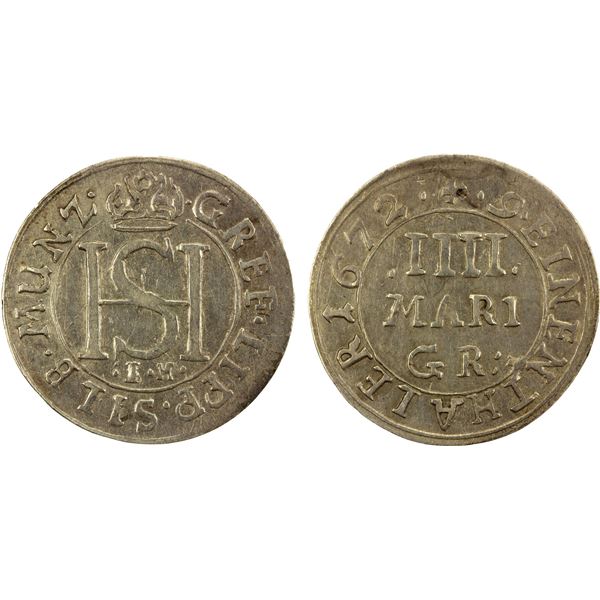 LIPPE: Simon Heinrich, 1666-1697, AR 4 mariengroschen, 1672, EF