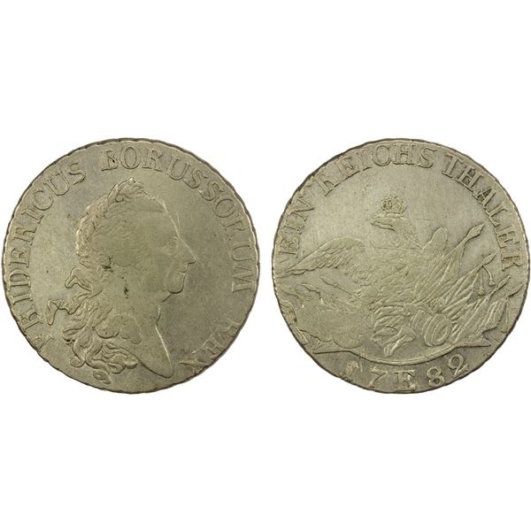 PRUSSIA: Friedrich II, 1740-1786, AR reichsthaler, Königsberg, 1782-E, AU