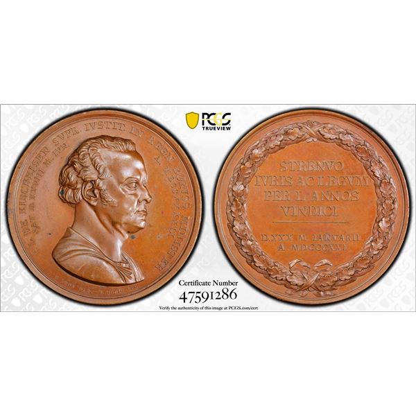 PRUSSIA: Friedrich Wilhelm III, 1797-1840, AE medal, 1821, PCGS Specimen 64 BN