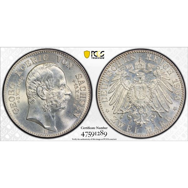 SAXONY: Georg I, 1902-1904, AR 2 marks, 1904-E, PCGS MS65
