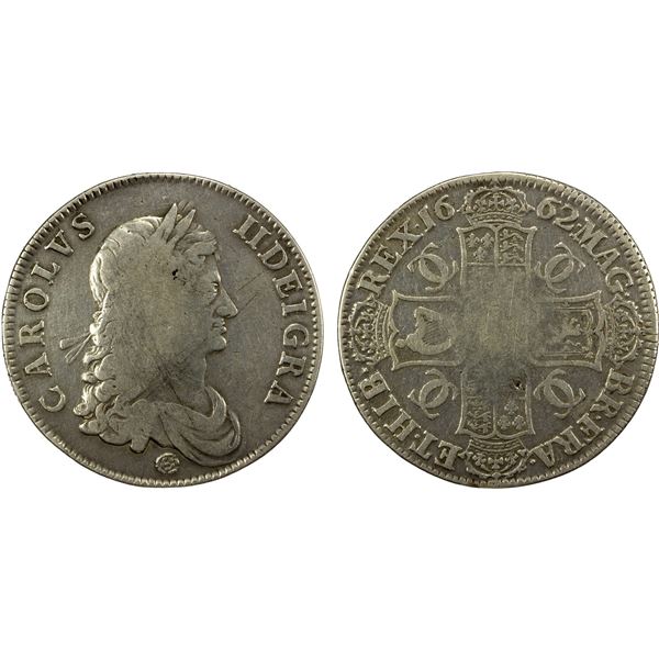 ENGLAND: Charles II, 1660-1685, AR crown, 1662, Fine