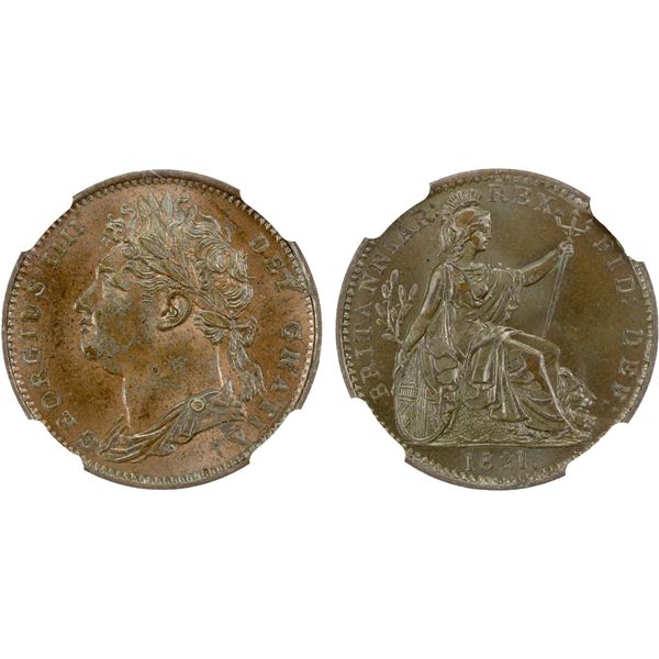 GREAT BRITAIN: George IV, 1820-1830, AE farthing, 1821, NGC MS64 BN